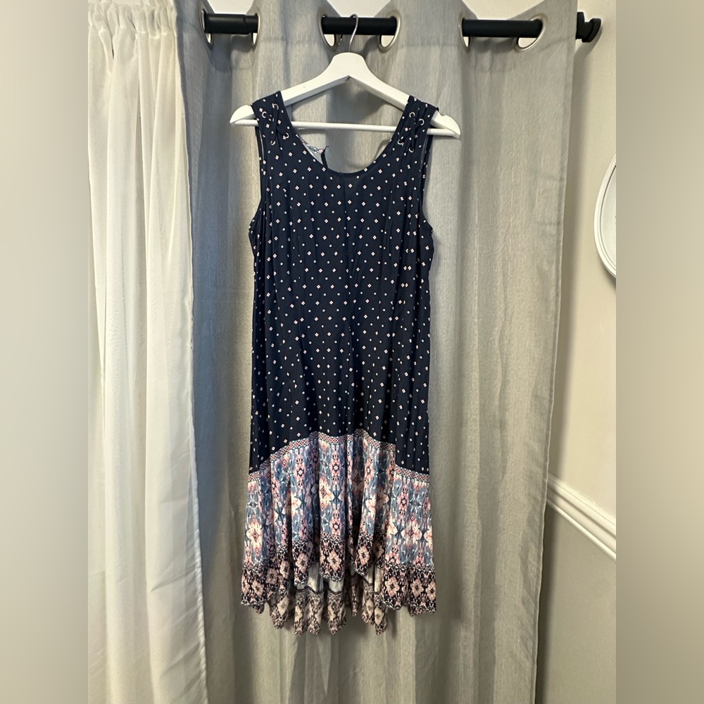 Tribal Navy Sleeveless Maxi Dress with Printed Hem